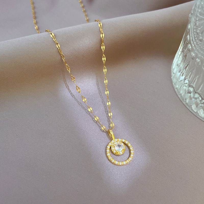 Dây Chuyền Bằng Thép Titan Đính Đá Zircon Phong Cách Sang Trọng