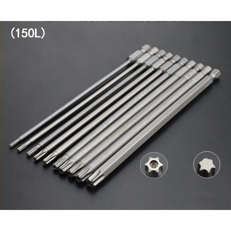 Mũi hoa thị lục giác lỗ và không lỗ dài 150mm có nam châm từ T6 đến T40