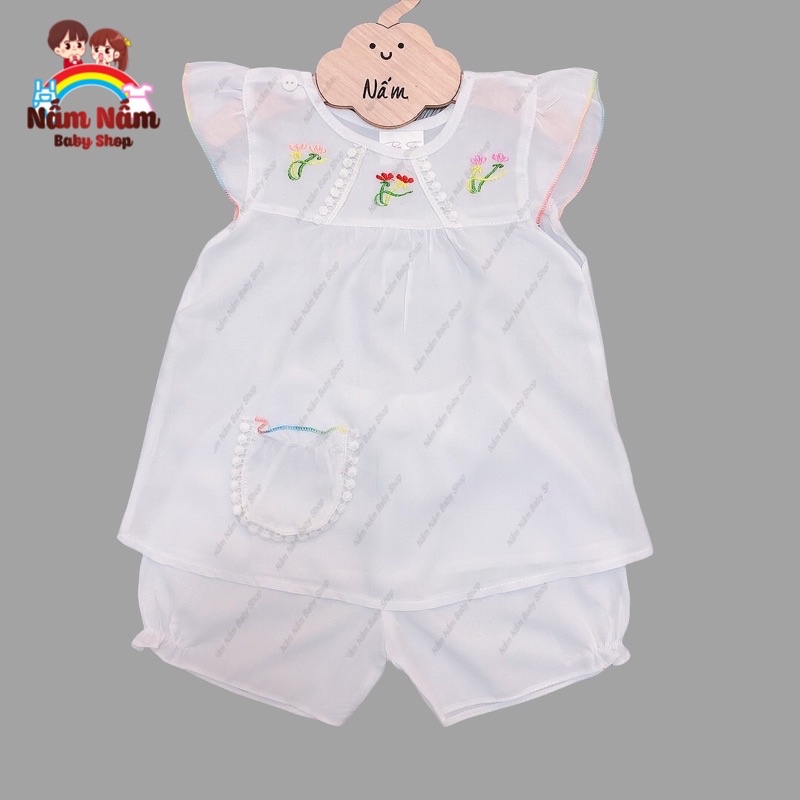 Bộ đùi lanh thêu hoa bé gái 8-32kg