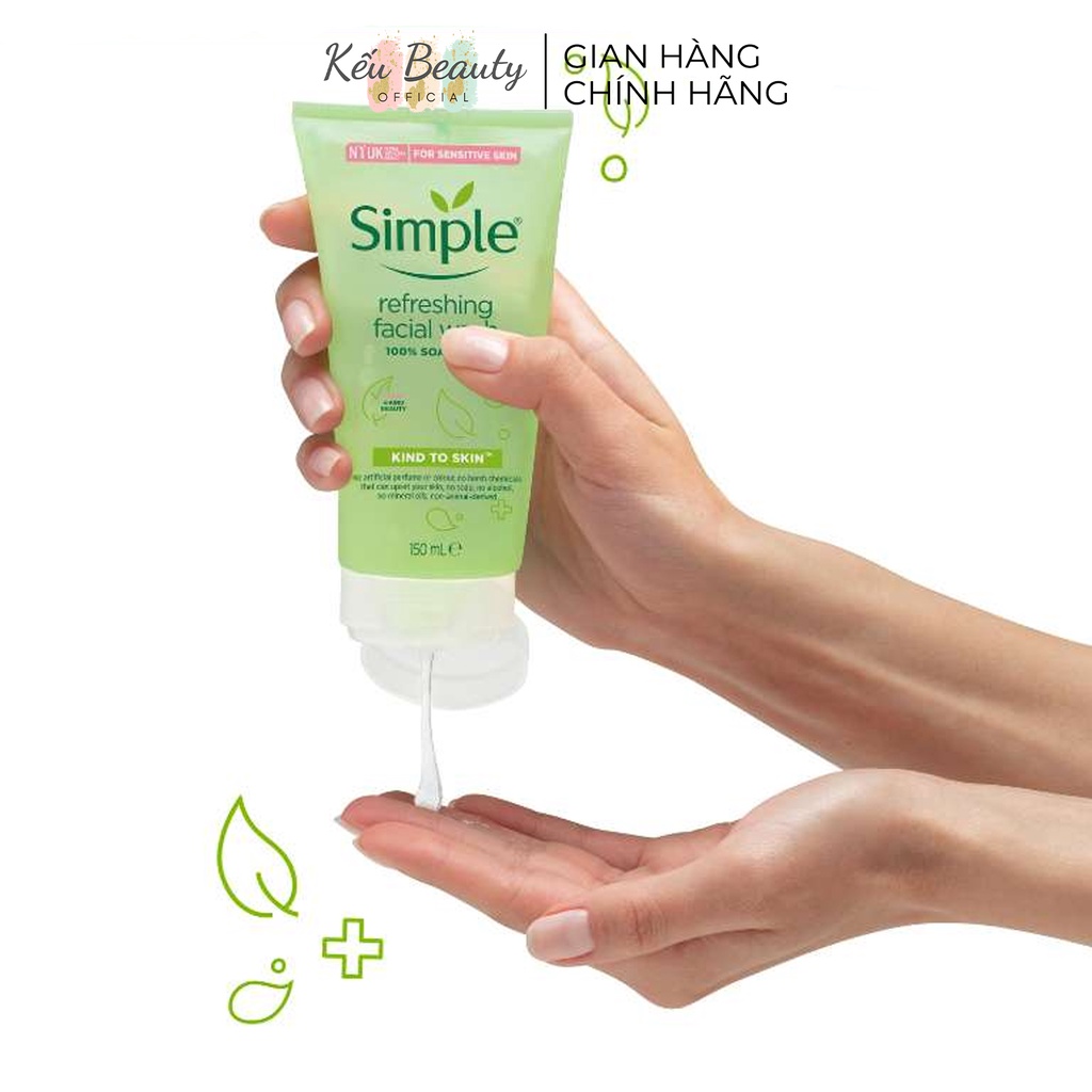 Sữa rửa mặt Simple Gel Kind To Skin Facial Wash làm sạch da, dưỡng ẩm và kiềm dầu 150ml