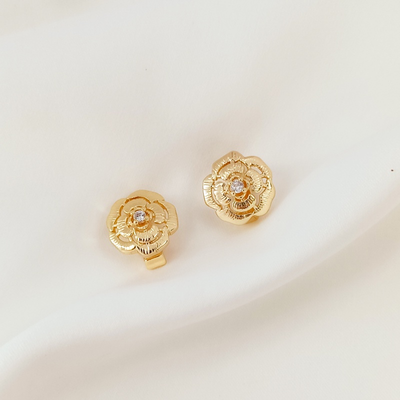 Khóa Cài Kết Nối Màu Vàng Đồng 14K Đính Đá Zircon Hình Hoa Trà Sang Trọng diy