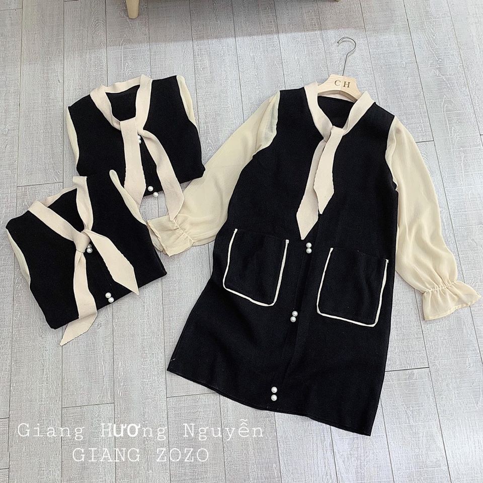 Váy GIẢ YẾM CỔ NƠ PHỐI TAY