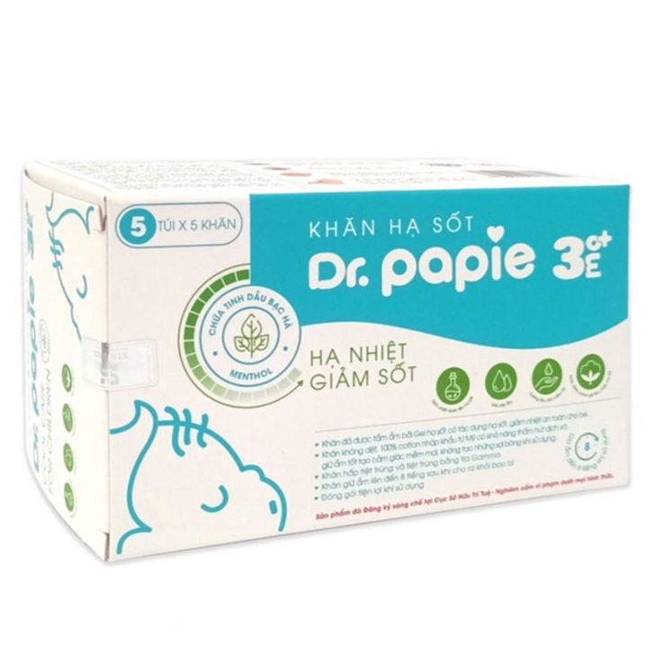 Khăn lau hạ sốt Dr Papie chính hãng, hộp 5 gói