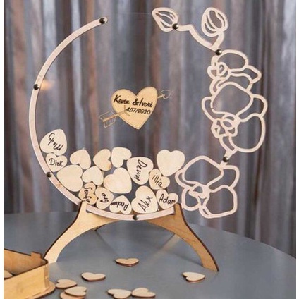 Hộp Thả Tim Cưới  Hình Tròn Trong Suốt Viền Hoa Hồng Kèm Ảnh Thật| Thao Wedding Guestbook