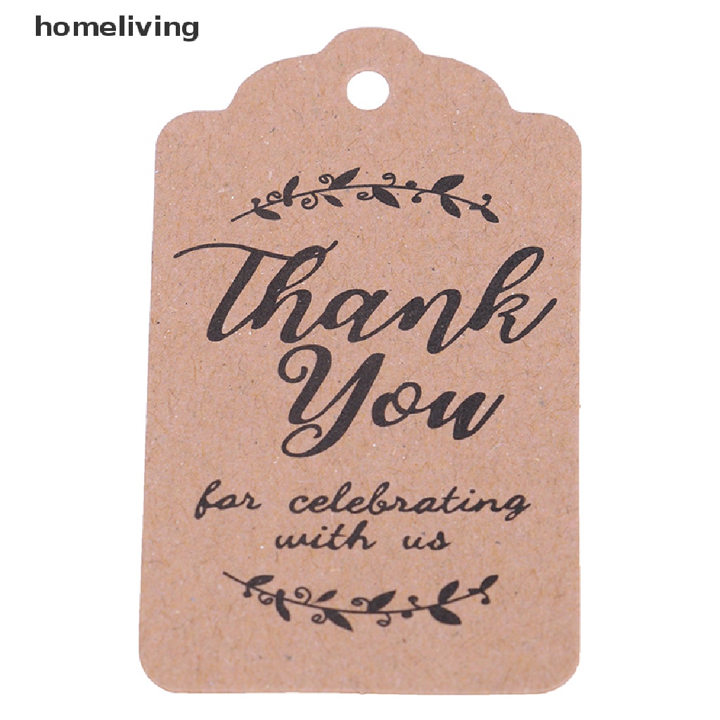 Set 100 Thẻ Giấy Nâu In Chữ Thank You Dùng Để Trang Trí Quà Tặng