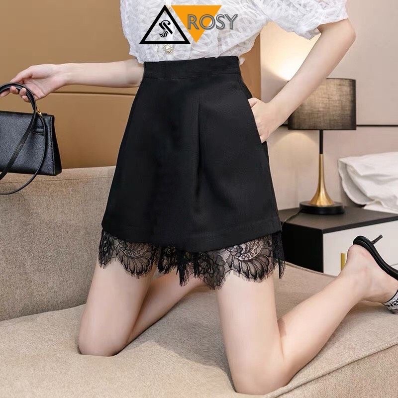 Chân váy ngắn xếp ly phối ren gấu tiểu thư