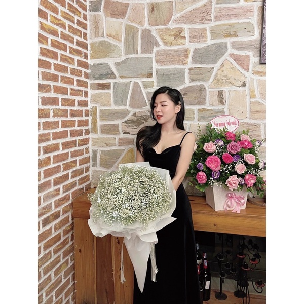 ( Ảnh thật ) V1030 Váy 2 dây nhung cổ đổ