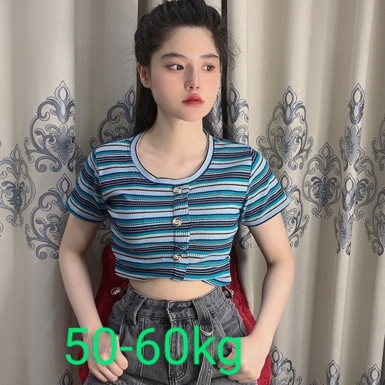Áothun tay ngắn croptop sọc khuy 50-60kg