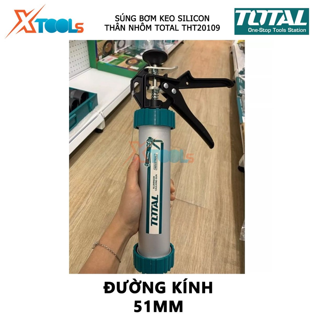 Súng bắn silicon TOTAL THT20109 | súng bơm silicon thân nhôm quy cách 9&quot; (225mm), Trọng lượng 0.6kg bơm keo dán gỗ, giấy
