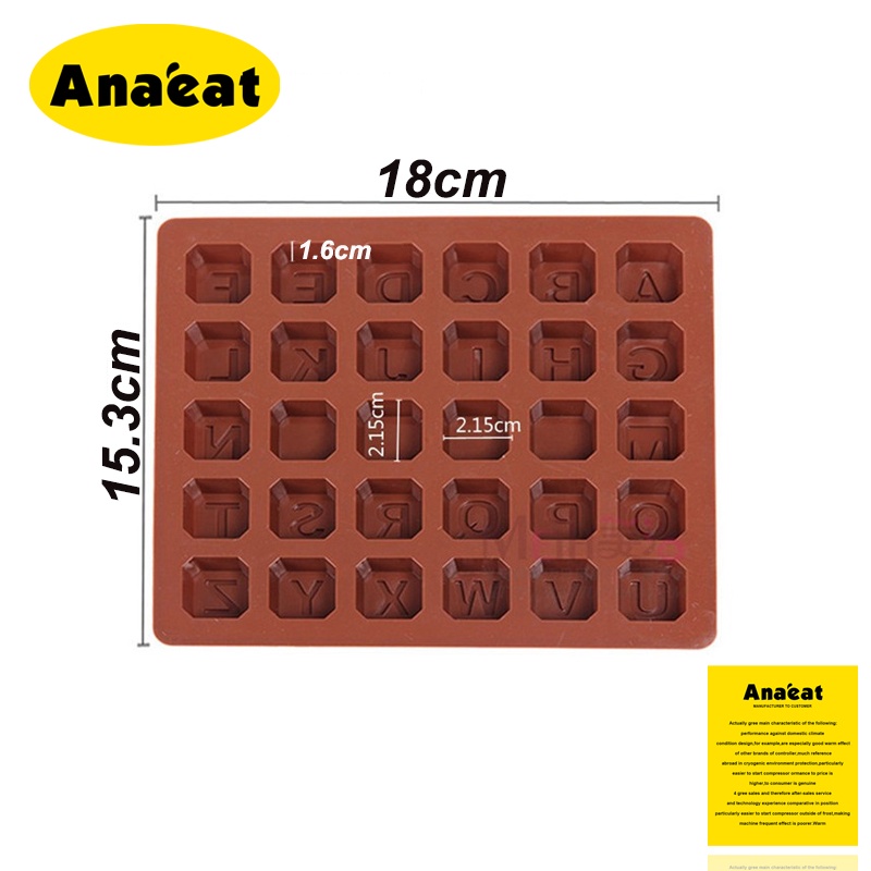Khuôn silicone Anaeat làm bánh kẹo chocolate 26 ngăn hình chữ cái 15.5 x 18cm