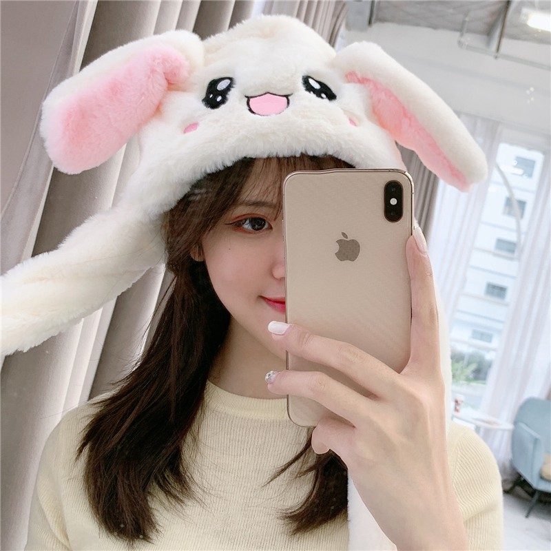 Mũ Tai Thỏ Chuyển Động Tai Dài Màu Tương Phản Phong Cách Hàn Quốc Dễ Thương Cho Nữ