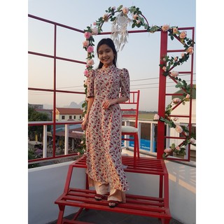 Áo dài nhung hoa nhí