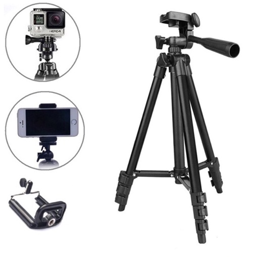 Gậy 3 chân Tripod TF 3120 siêu chắc chắn thân đen tặng remox bluetooth kèm kẹp điện thoại