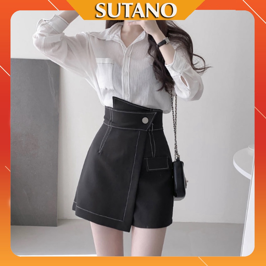 Chân váy chữ A -quần giả váy thiết kế cực xinh - đính cúc - cạp lệch - may lộ chỉ chất liệu đẹp CV435 SUTANO