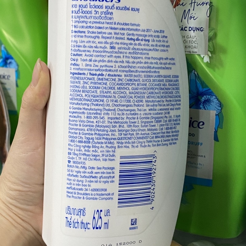 Dầu gội sạch gàu Head &amp; Shoulders than sạch sâu và khử mùi 625ml