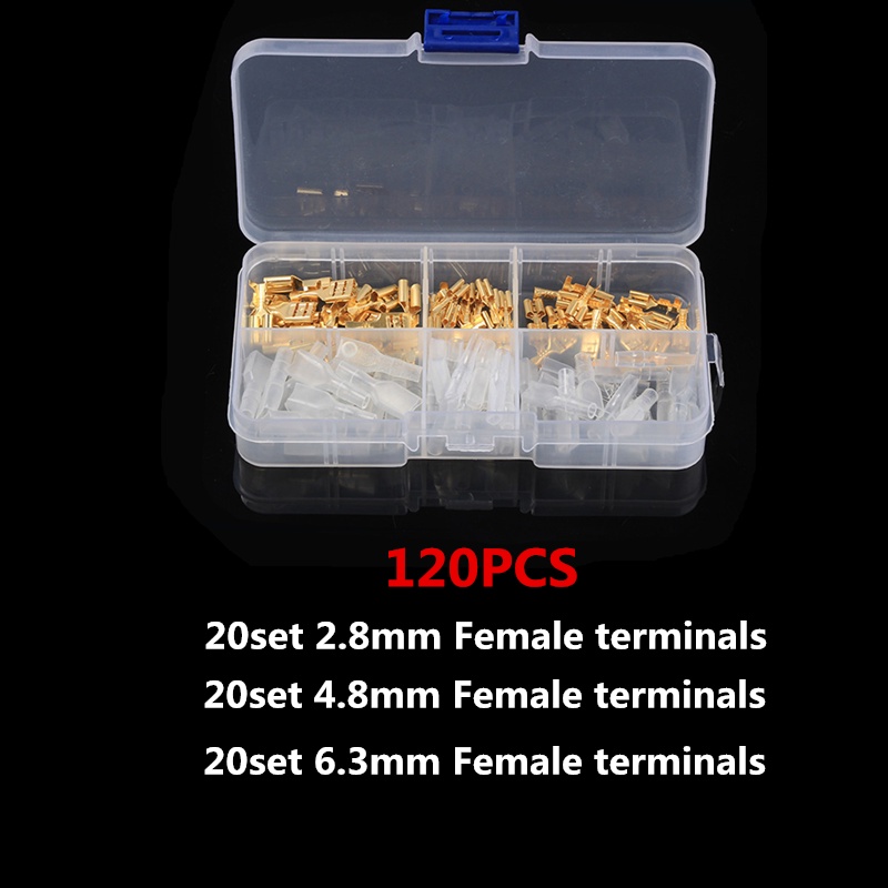 Set 120 / 180 / 270 Đầu Nối Dây Điện Cách Điện Kèm Hộp Đựng 2.8 / 4.8 / 6.3mm