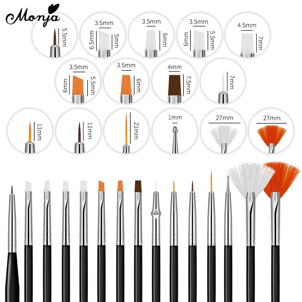 Set 15 cọ vẽ trang trí móng tay nghệ thuật MONJA tạo kiểu kẻ sọc hoa Pháp acrylic UV