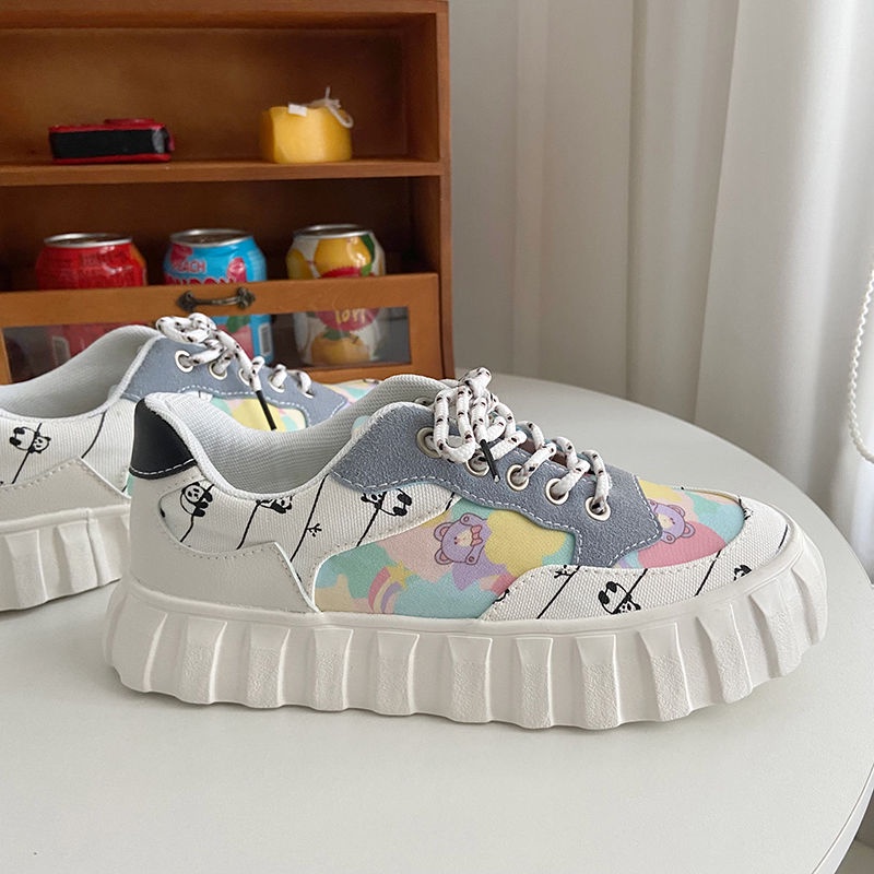 Giày Canvas Đế Dày In Họa Tiết Dễ Thương Phong Cách Nhật Bản