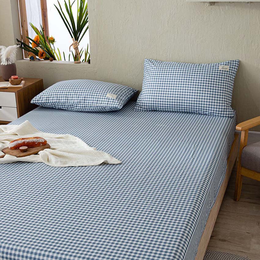 Bộ Ga Giường Cotton tici kẻ LIDACO cotton hoạt tính decor phòng ngủ vintage | BigBuy360 - bigbuy360.vn