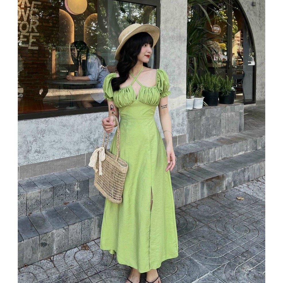 [HCM] Đầm Xòe Cổ Yếm Xẻ Tà Mặc 2 Kiểu ( Có Mút Ngực ) Thời Trang Nữ Sam Closet Free Size 40-55kg