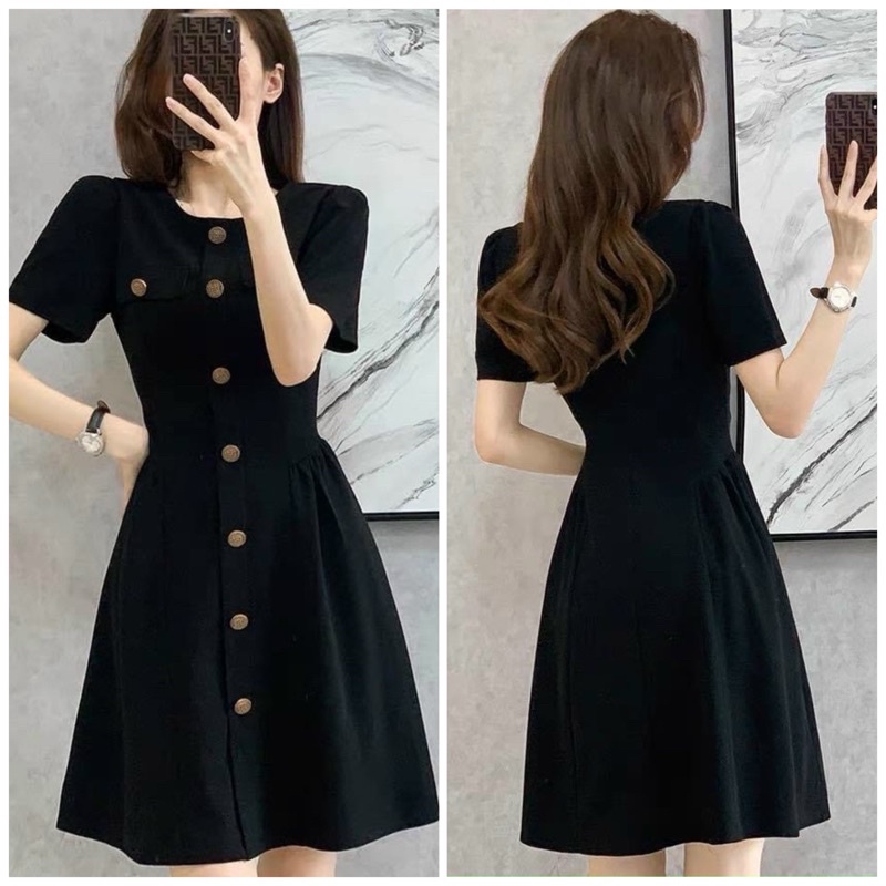 Đầm váy đen cổ tròn basic (kèm hình thật)