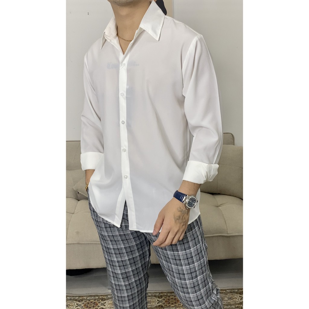 Áo sơ mi nam nữ dài tay unisex basic trơn màu trắng và đen Chất cotton lụa mịn mát form rộng suông