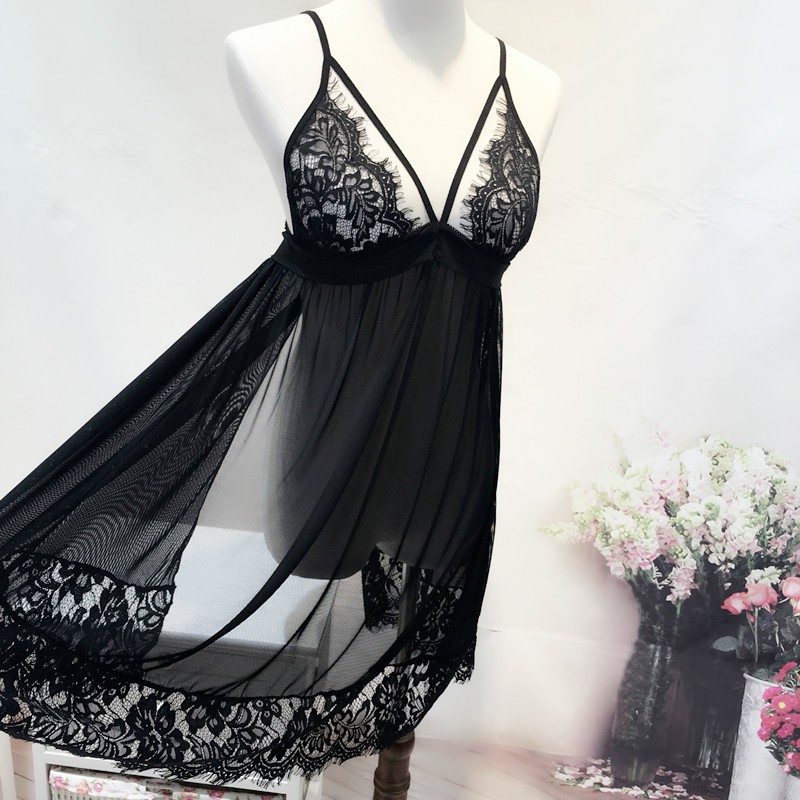 [FreeSize dưới <60 kg ] Váy ngủ sexy _đầm ngủ sexy voan thun ren cúp ngực quyến rũ AM10004 | BigBuy360 - bigbuy360.vn