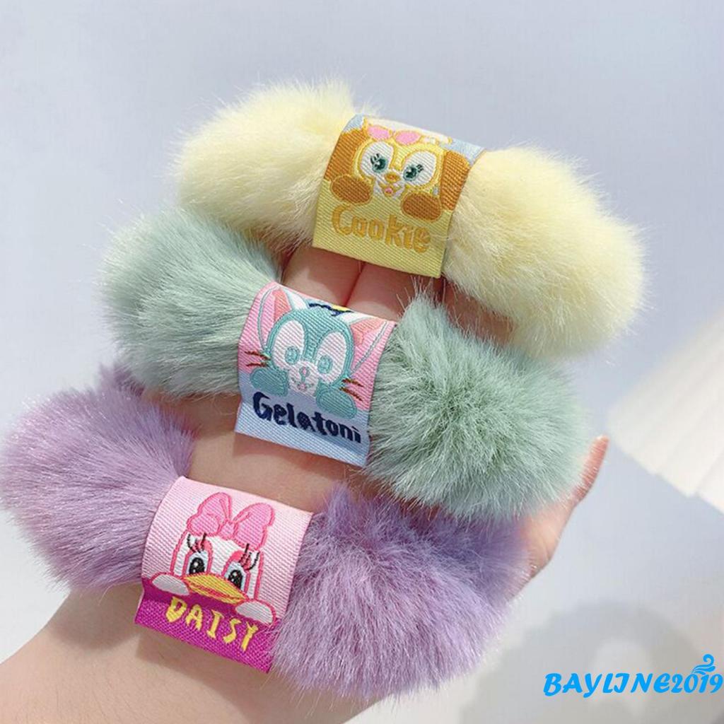 Dây buộc tóc lông xù thêu họa tiết nhân vật hoạt hình dễ thương cho nữ