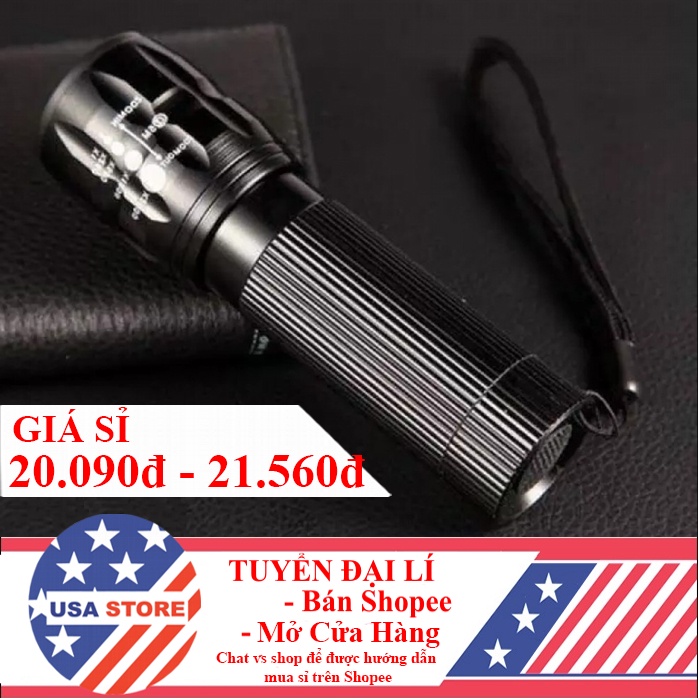 Đèn Pin Siêu Sáng Cầm Tay Oso X2000 (Đen) Bỏ Túi - Vỏ Hợp Kim Chống Nước, Độ Sáng Mạnh Chiếu Xa, 3 Chế Độ