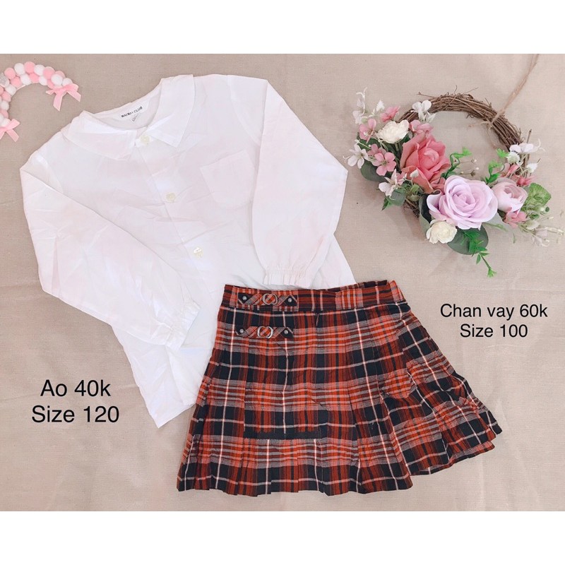 Set áo sơ mi Phối chân váy caro bé gái size 100-120