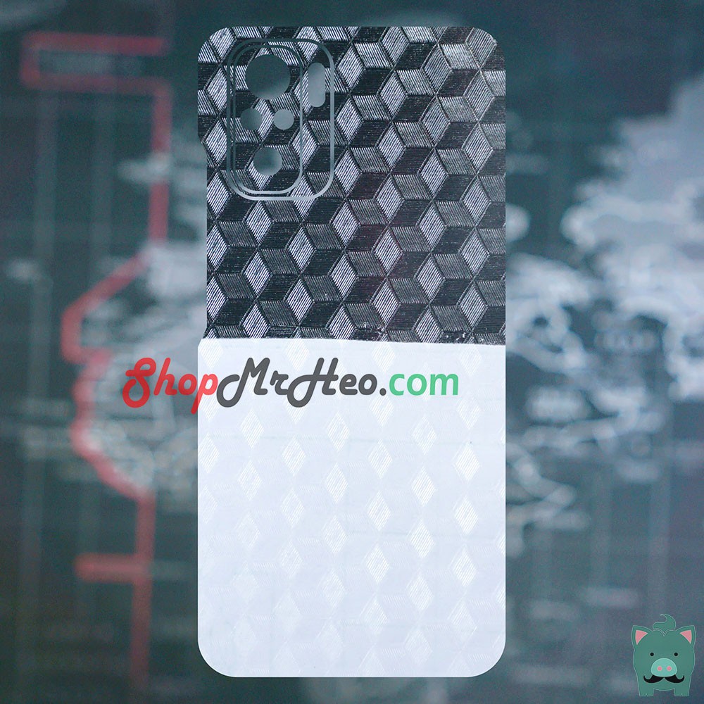 Skin Dán Mặt Sau Lưng Vân 3D Xiaomi Redmi Note 10 - Redmi Note 10 Pro - Carbon, Hình hộp, Nhám, Vân Da