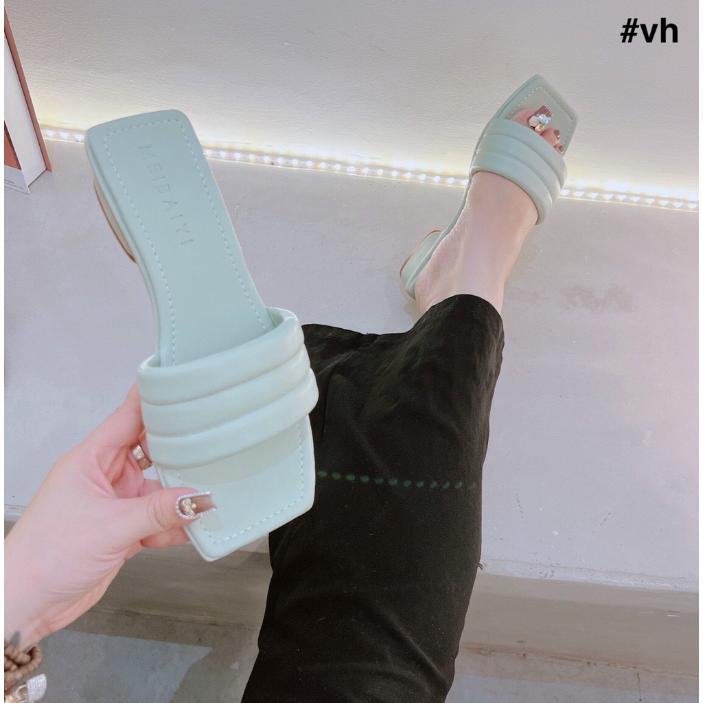 Dép nữ cao 3 phân đế vuông , Guốc nữ cao 3p bản to mềm và âm chân