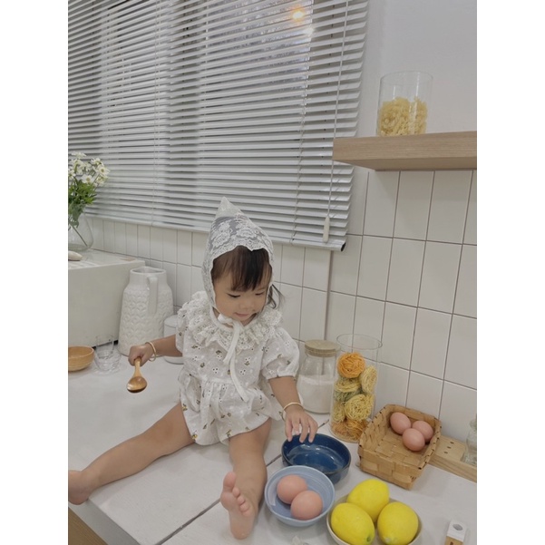 Đồ bộ liền thân lireri + nón ren handmade Nanci room