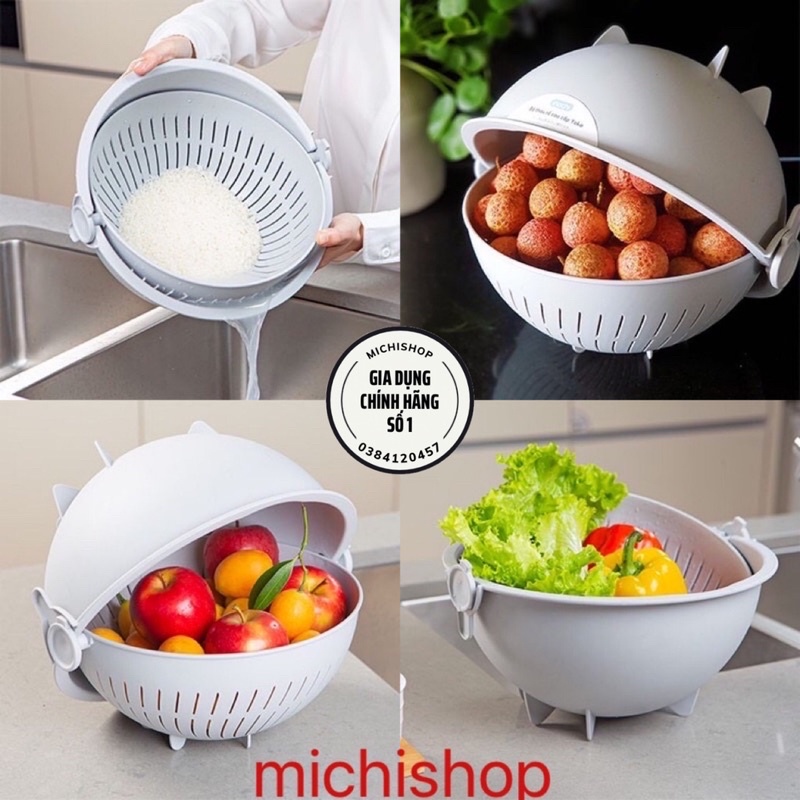Bộ Thau Rổ Nhựa Xoay 360 Độ YoKo Inochi, Thau Rổ Nhựa Xoay Đa Năng 28cm Chính Hãng Nhật Bản