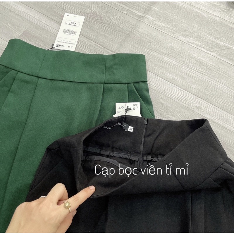 Chân váy midi dáng bút chì công sở, chân váy xẻ sau dúm sườn 2 túi cạp to Okélla