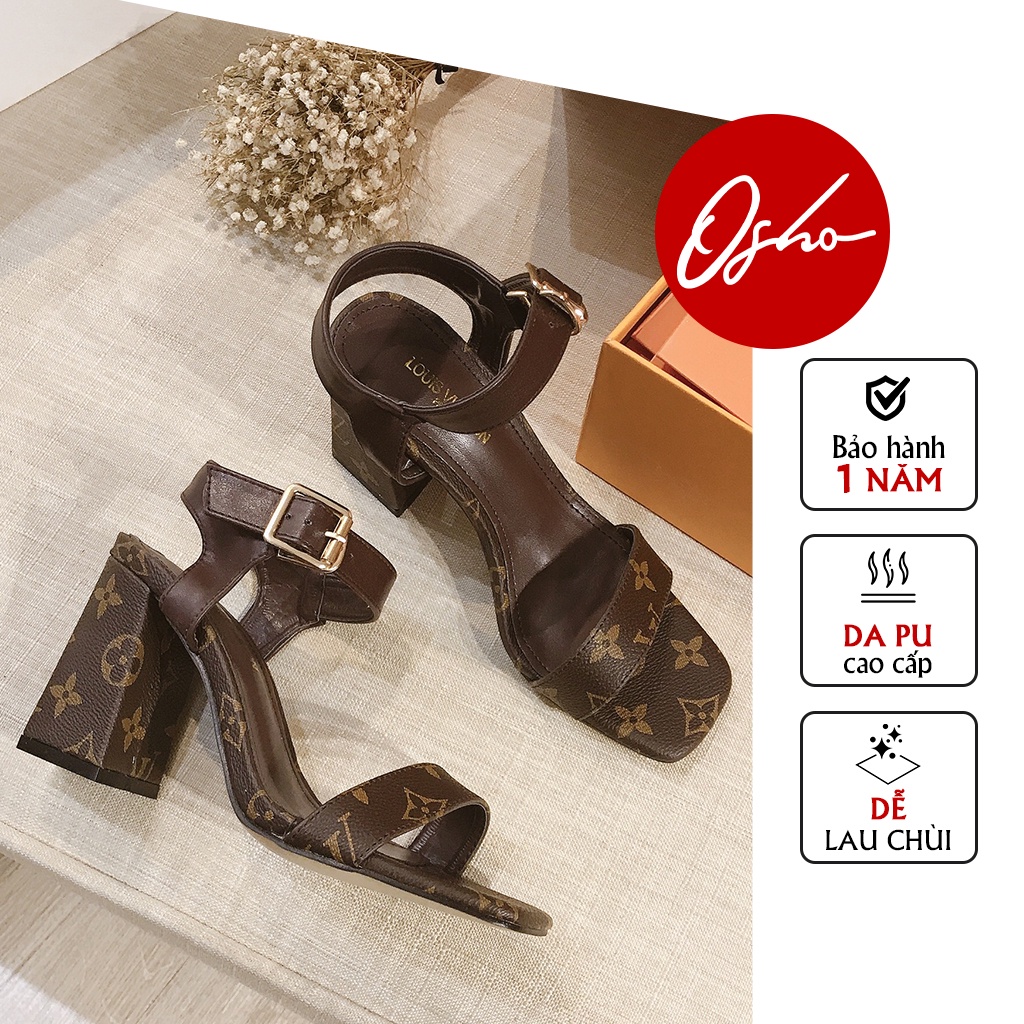 Sandal Cao Gót Nữ OSHO Thiết Kế Quai Hậu Bản To, Gam Màu Nâu Cùng Họa Tiết Sang Trọng, Đế Cao Su 2555