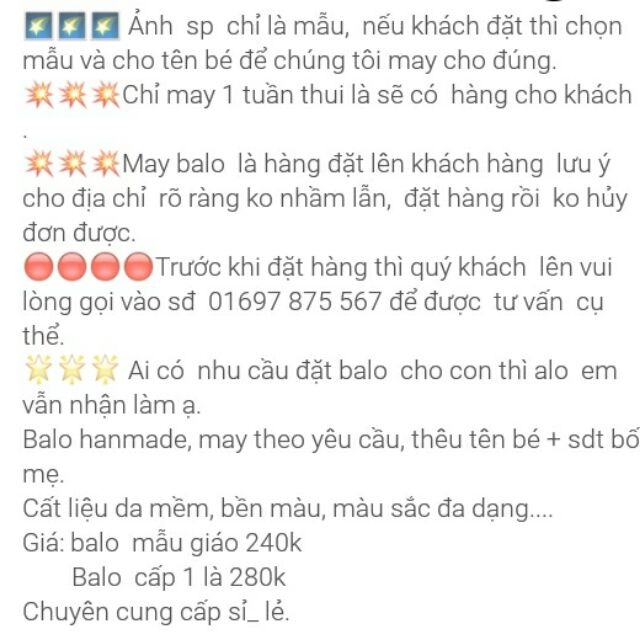 Balo  may tên cho bé ( may theo yêu cầu)