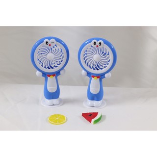 Quạt Sạc Mini Cầm Tay Đèn LED Có Đế Để Bàn Doremon Doraemon
