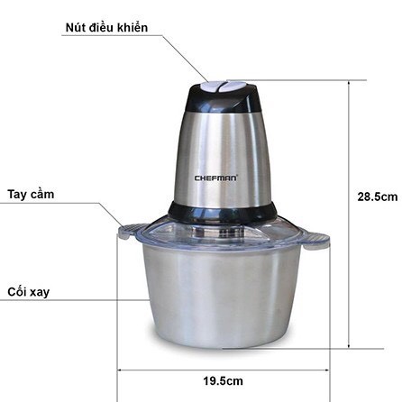 Máy xay thịt Xay thực phẩm đa năng 3L- Cối inox Chefman 823i