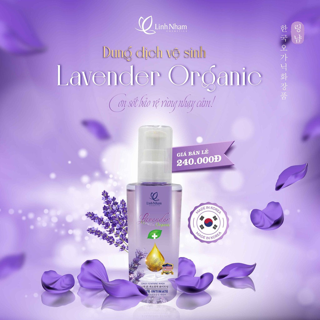 Dung Dịch Vệ Sinh Lavender Organic - Mỹ phẩm Linh Nhâm - 100ml làm sạch, se khít, bảo vệ vùng nhạy cảm