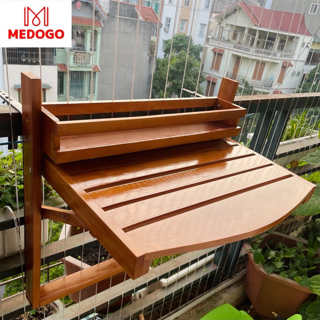 Bàn gỗ MEDOGO treo ban công hình bán nguyệt, gấp gọn, cải tiến