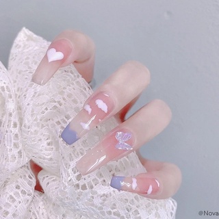 Bộ 24 Miếng Dán Móng Tay Giả Hình Đám Mây / Bướm Màu Trắng Thời Trang