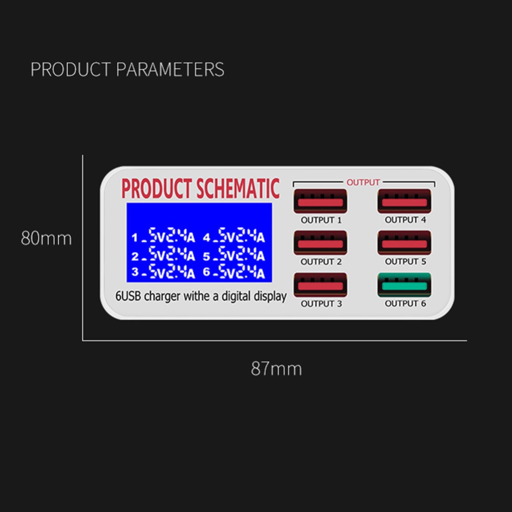 Cốc Sạc Nhanh 8a Qc3.0 6 Cổng Màn Hình Lcd Cho Điện Thoại / Máy Tính Bảng