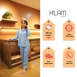 Bộ pijama nữ dài tay trẻ trung, Đồ ngủ lụa nữ chất liệu ngọc trai mềm, mịn, cao cấp HLAM - HLBD03