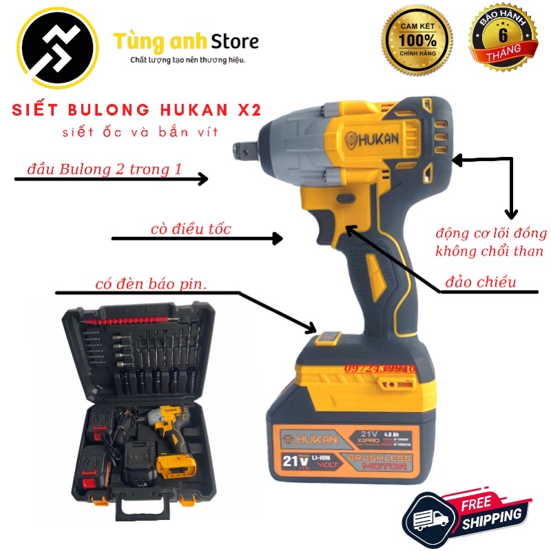 Máy Siết Bulong HuKan X2 Promax 21v thương hiệu Mỹ