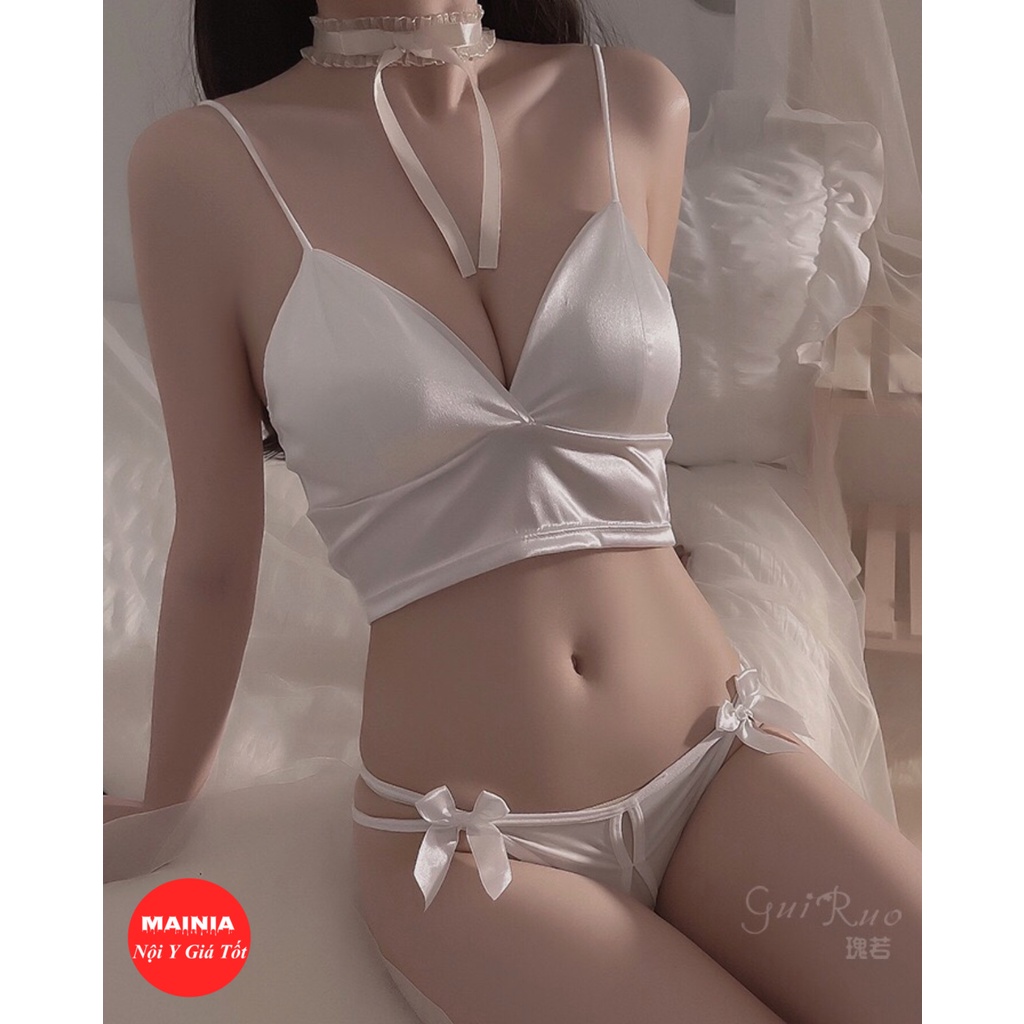 Set Bộ Đồ Lót Áo Lụa Phi Bóng Quần Lọt Khe Hở Đáy Siêu Đẹp Sexy Gợi Cảm Mainia Shop
