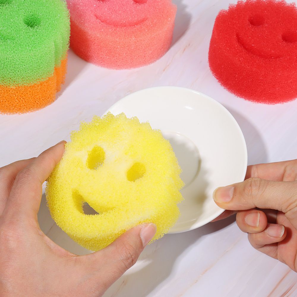 KUNHEV Miếng mút rửa chén dĩa thiết kế mặt cười nhiều màu sắc cho nhà bếp