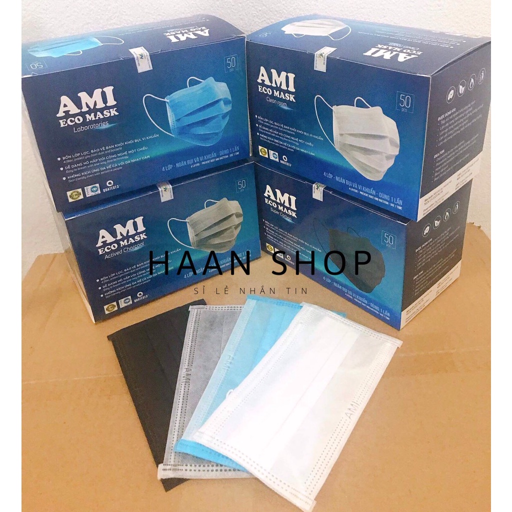 Khẩu trang y tế Ami 4 lớp kháng khuẩn chính hãng ( Hộp 50 chiếc)