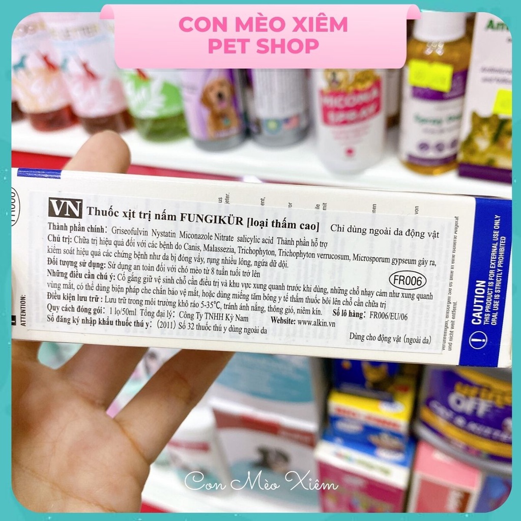 Xịt chó mèo viêm da nấm da Fungikur 50ml, chăm sóc lông hiệu quả cho thú cưng Con Mèo Xiêm