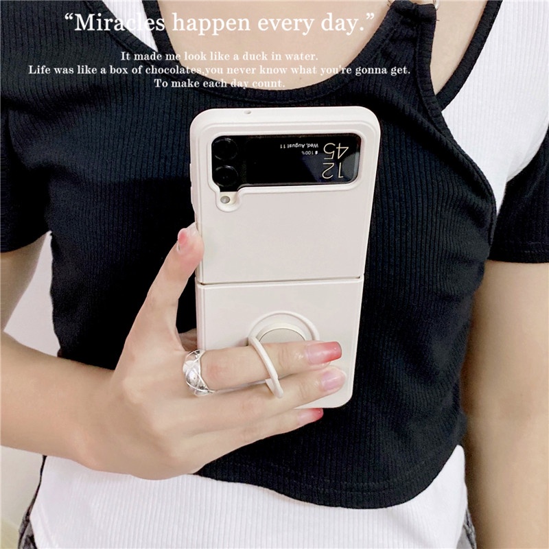 Ốp Điện Thoại Silicone Mỏng Màu Trơn Có Giá Đỡ Dạng Vòng Tròn Cho Z Flip 3 5G Z Flip4